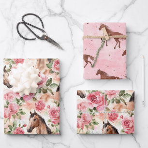 Paarden  Rozen Bloemen Verjaardag Inpakpapier Vel