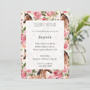 Paarden  Rozen Bloemen Verjaardag Kaart