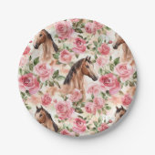 Paarden  Rozen Bloemen Verjaardag Papieren Bordje (Voorkant)