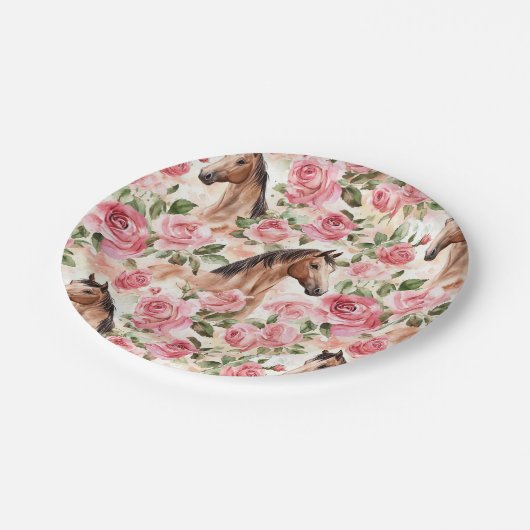 Paarden  Rozen Bloemen Verjaardag Papieren Bordje (Gekanteld)