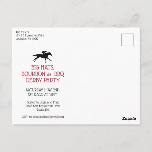 Paarden Rozen Derby Race Party Briefkaart (Achterkant)