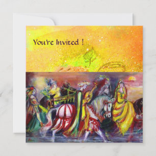 PAARDEN RUITERS, MUZIEK IN DE NACHT, gele vonken Kaart