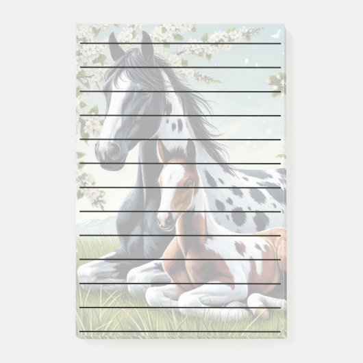 Paarden rusten tussen levendige bloemen en groen post-it® notes (Voorkant)