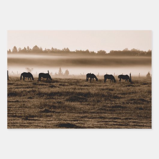 Paarden Rustic  Sepia Texture Decoupage Inpakpapier Vel (Voorkant 3)