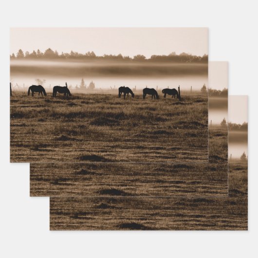 Paarden Rustic  Sepia Texture Decoupage Inpakpapier Vel (Set)