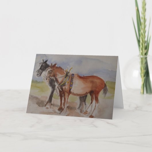 Paarden scharen bij stromende Waterverf Kaart (Voorkant)