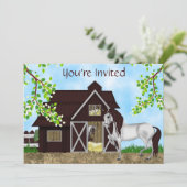 paarden, schuur en bomen verjaardagsfeest kaart (Staand voorkant)