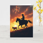 Paarden Silhouet Vaderdag Kaart (Gele Bloem)