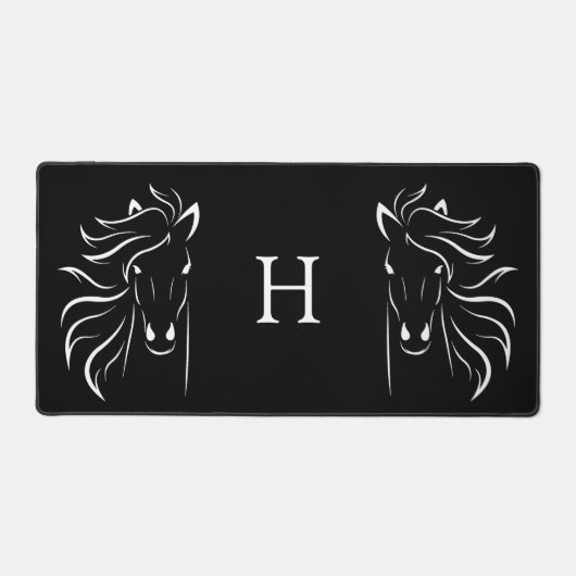 Paarden Silhouetten & Monogram op Zwart Bureaumat (Voorkant)