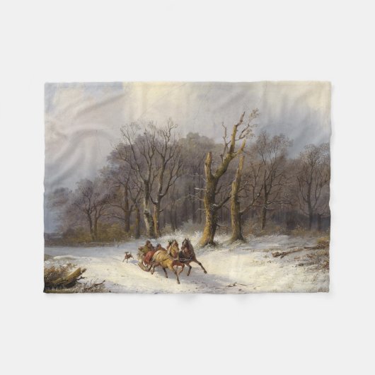 Paarden Sleigh Ride Forest Winter Fleece Blanket Deken (Voorkant (Horizontaal))