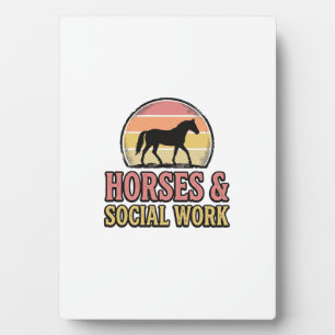 Paarden & Sociaal Werk Retro Zonsondergang Vector Fotoplaat