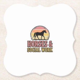 Paarden & Sociaal Werk Retro Zonsondergang Vector Kartonnen Onderzetters