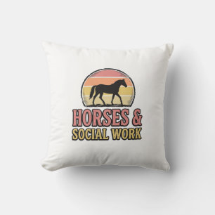 Paarden & Sociaal Werk Retro Zonsondergang Vector  Kussen
