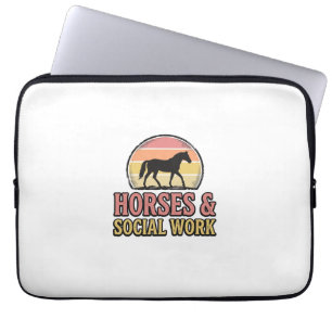 Paarden & Sociaal Werk Retro Zonsondergang Vector Laptop Sleeve