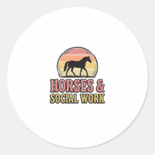 Paarden & Sociaal Werk Retro Zonsondergang Vector  Ronde Sticker