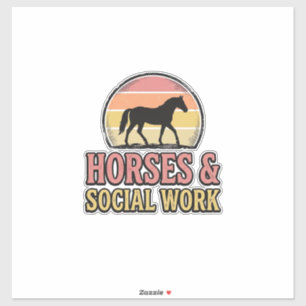 Paarden & Sociaal Werk Retro Zonsondergang Vector  Sticker