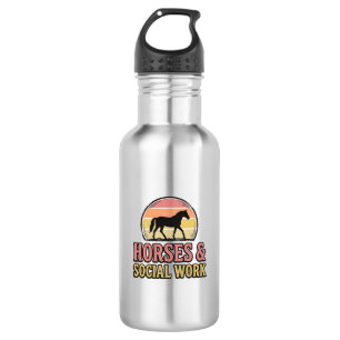 Paarden & Sociaal Werk Retro Zonsondergang Vector Waterfles