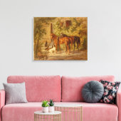 Paarden Spelen met Herding Dogs Canvas Afdruk (Insitu (Woonkamer))