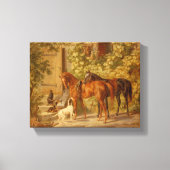  Paarden Spelen met Herding Dogs Canvas Afdruk (Voorkant)