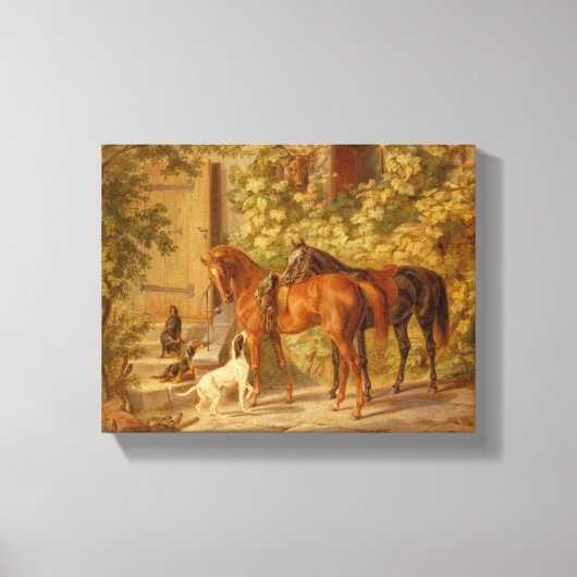 Paarden Spelen met Herding Dogs Canvas Afdruk (Voorkant)