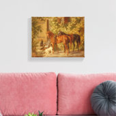 Paarden Spelen met Herding Dogs Canvas Afdruk (Insitu (Woonkamer))