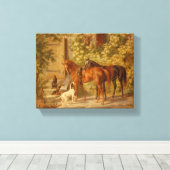 Paarden Spelen met Herding Dogs Canvas Afdruk (Insitu (Houten vloer))