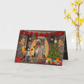 Paarden Stable Kerstmis Kaart (Gele Bloem)