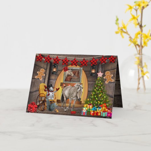 Paarden Stable Kerstmis Kaart (Gele Bloem)