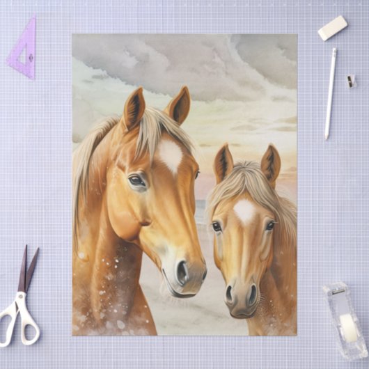 Paarden Sunset Strand Scene Achtergrond Tissuepapier (Craft)