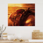 Paarden terug met western zadel poster (Keuken)