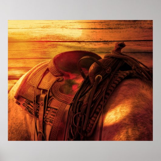 Paarden terug met western zadel poster (Voorkant)