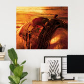 Paarden terug met western zadel poster (Thuiskantoor)