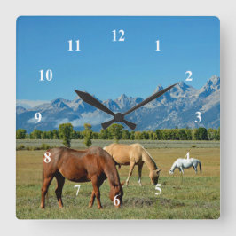 Paarden Teton bergen Landschapsfoto Vierkante Klok