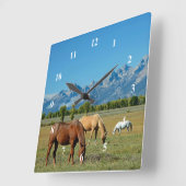 Paarden Teton bergen Landschapsfoto Vierkante Klok (Hoek)