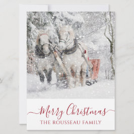 Paarden tijdens de wintervakantie met kerst kaart