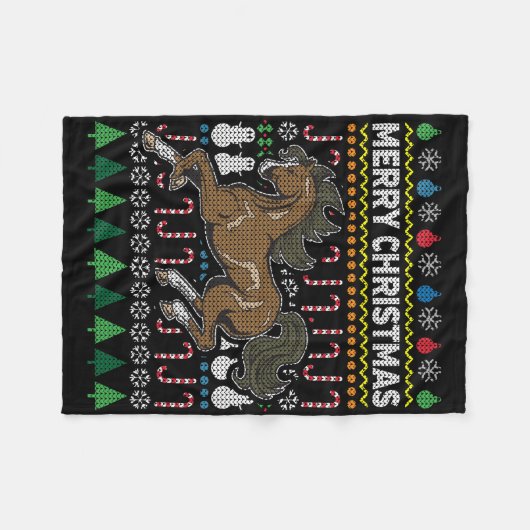Paarden Ugly kerstSweater Wildlife Series Fleece Deken (Voorkant (Horizontaal))