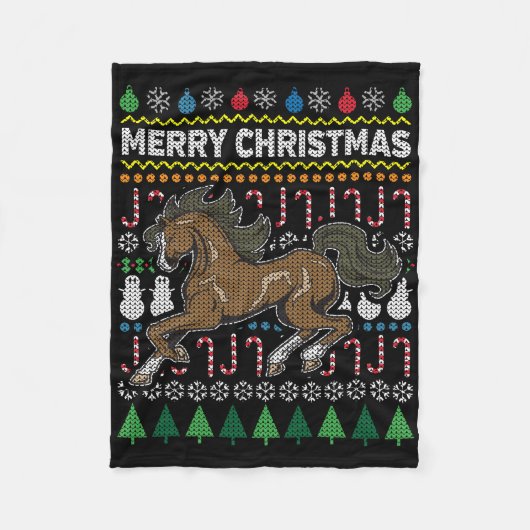 Paarden Ugly kerstSweater Wildlife Series Fleece Deken (Voorkant)