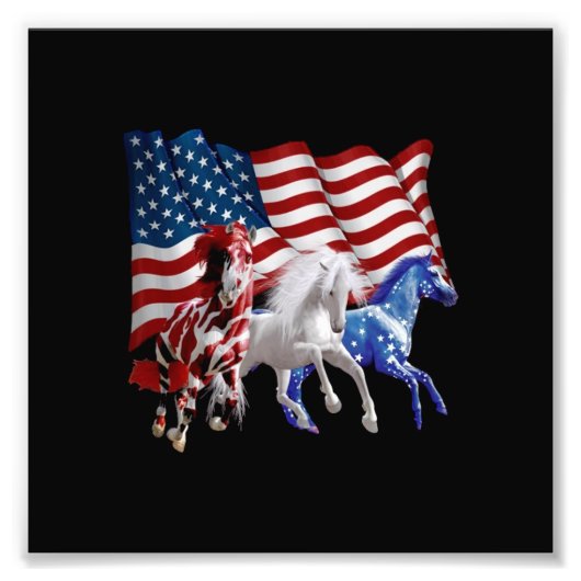 Paarden van Amerikaanse vlag Foto Afdruk (Voorkant)