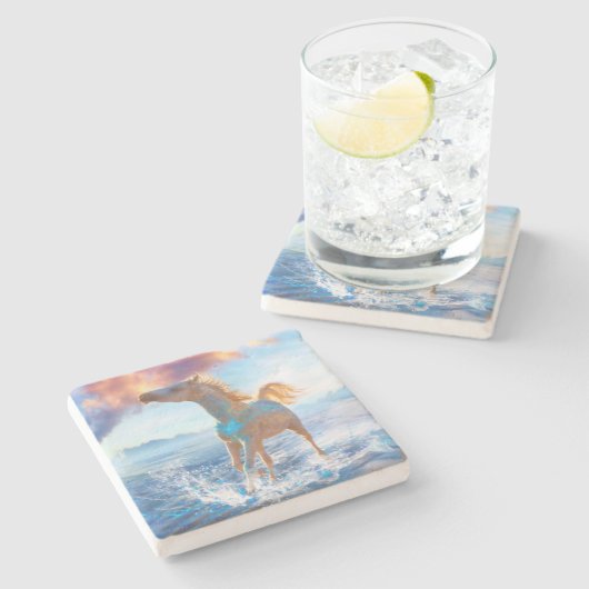 Paarden van Arabië "HORSES OF STELLAR ISLAND" Stenen Onderzetter (Zijkant)