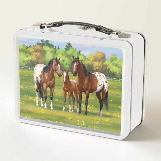 Paarden van de bruine baai Appaloosa in de zomerpe (Achterkant)