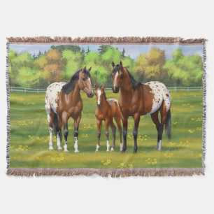 Paarden van de bruine baai Appaloosa in de zomerpe Deken