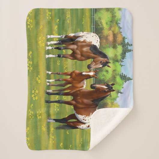Paarden van de bruine baai Appaloosa in de zomerpe Sherpa Deken (Voorkant)