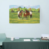 Paarden van de bruine baai Appaloosa in de zomerpe Spandoek (Beurs)