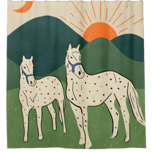 Paarden van de Highland Douchegordijn