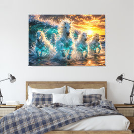 Paarden van de Oceaan Geest Fantasie Zonsondergang Canvas Afdruk