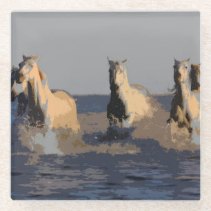 Paarden van het Zee - wilde paarden Glazen Onderzetter