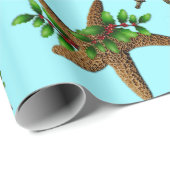 Paarden van roodbaars Zee Pattern Light Blue Kerst Cadeaupapier (Rol Hoek)