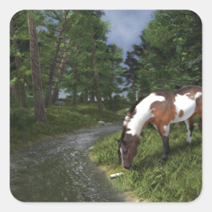 Paarden verven door Forest Stream Vierkante Sticker