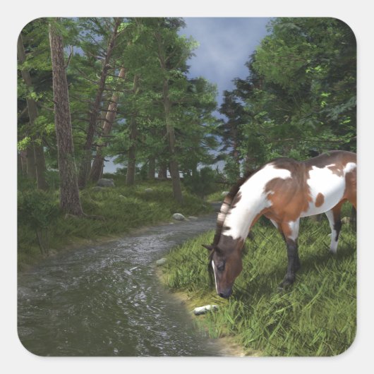 Paarden verven door Forest Stream Vierkante Sticker (Voorkant)