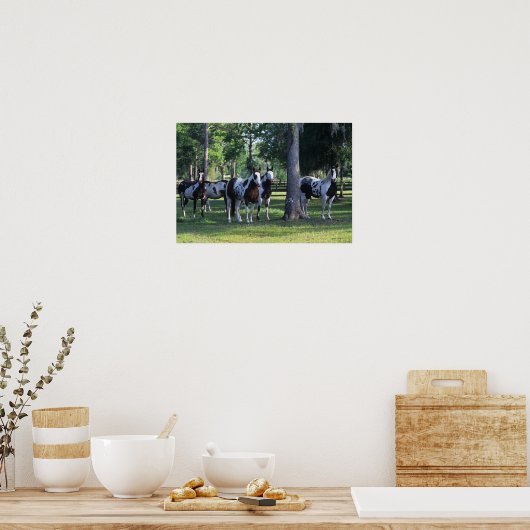 Paarden verven in de bomen poster (Keuken)